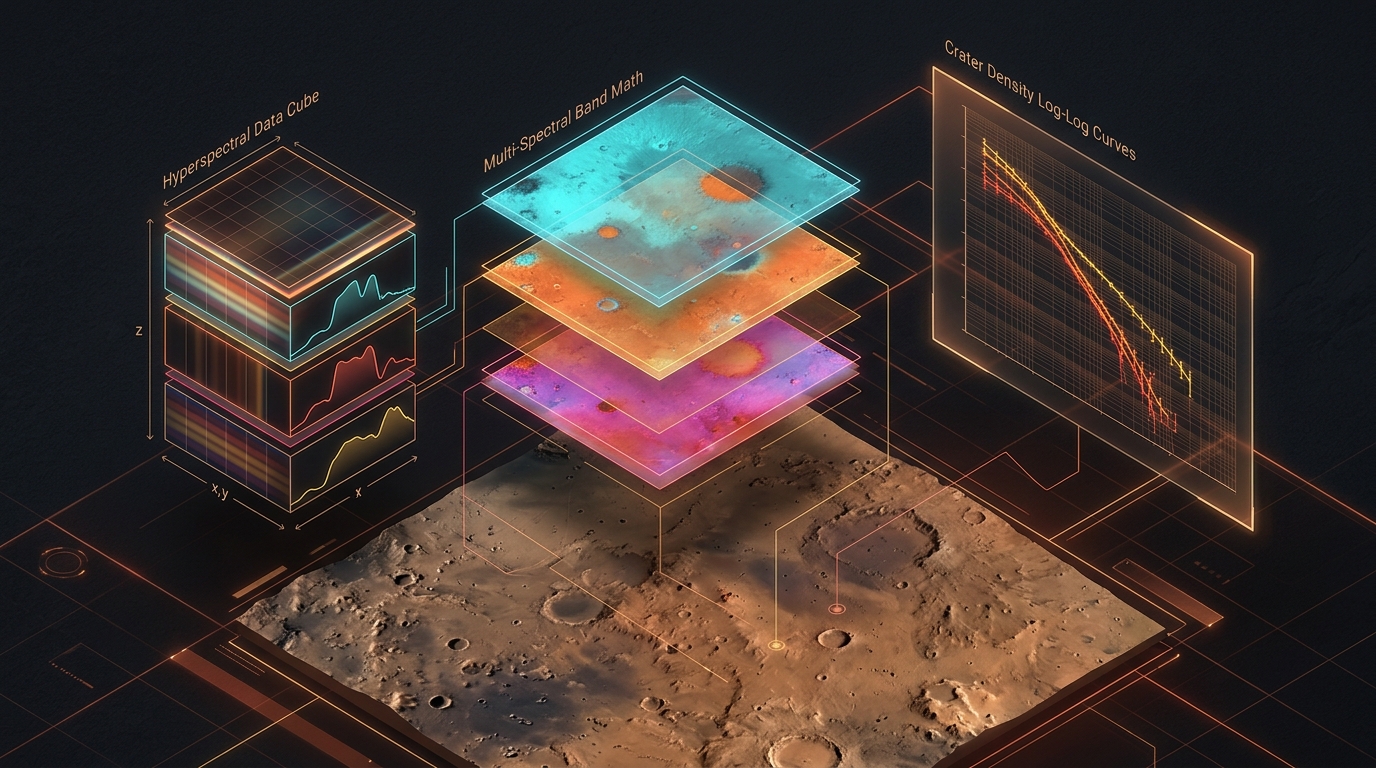 JSMARS Academic Curriculum Visualization showing Hyperspectral Data Cubes and Crater Isochrons